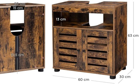 Szafka stojąca pod umywalkę brązowa LOFT Rustykalna, brązowa szafka łazienkowa pod umywalkę, wykonana z solidnej płyty MDF, wytr