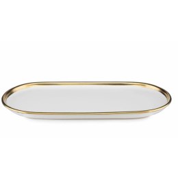 Taca dekoracyjna Lovia White Gold 32 cm Owalna taca dekoracyjna wykonana z ceramiki w kolorze białym, wykończona złotą farbą, dł