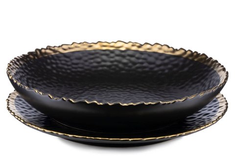 Talerz głęboki Kati Black Gold 26 cmTalerz głęboki wykonany z ceramiki w kolorze czarnym, wykończony złotą farbą. Średnica naczy
