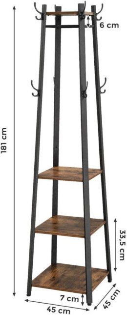 Wieszak na ubrania wielofunkcyjny LOFTWieszak na ubrania z haczykami na różnych wysokościach, trzema półkami oraz drążkami na wi