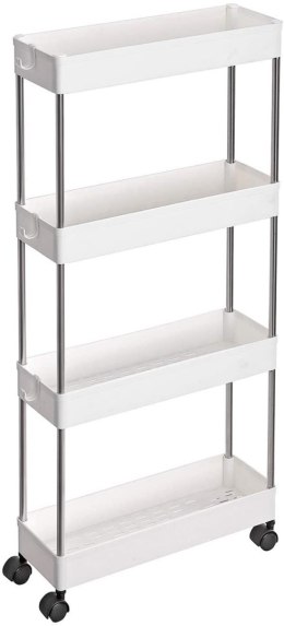 Wózek na kółkach z 4 poziomami biały Szafka na kołach, regał do łazienki, wózek do kuchni, półka wnękowa mobilna - 4 poziomy bie