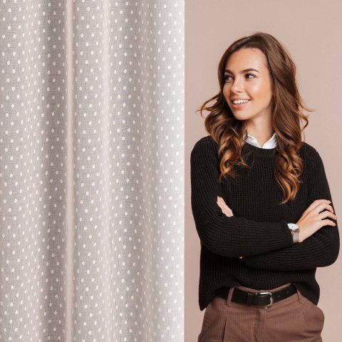 Zasłona gotowa 140x250 Hania różowa Zasłona z etaminy zdobiona groszkami