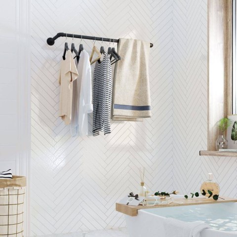 Zestaw 2 ściennych wieszaków na ubraniaZestaw dwa wieszaki na ubrania, montaż ścienny, nośność do 50 kg, czarne.