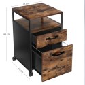 Kontener na dokumenty MDF 2 szuflady Kontenerek mobilny na 4 kółkach, wykonany z solidnej płyty MDF w kolorze rustykalnego brązu