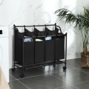 Kosz do segregacji prania mobilny 4x35 l Czarny kosz z 4 przegrodami do segregacji prania, mobilny na 4 kółkach, zdejmowane mate