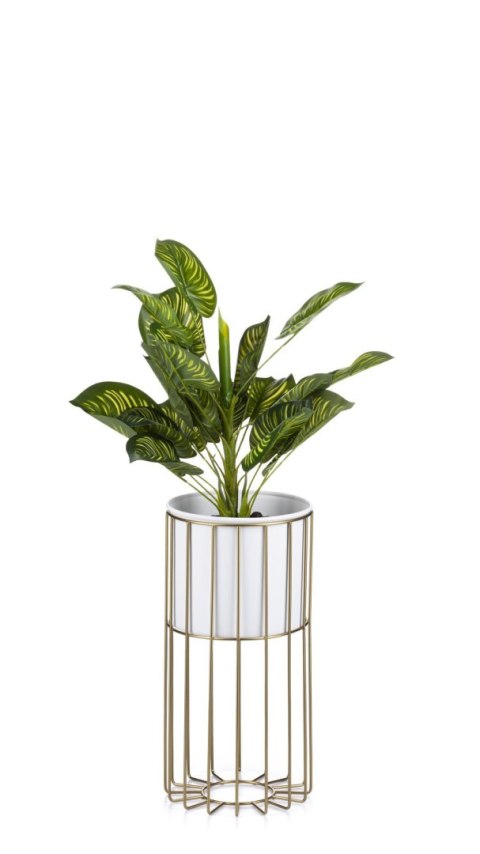 Kwietnik nowoczesny 42 złoto biały LOFT Wykonany z metalu, stojak na rośliny w ciekawym design , złoty stelaż i biała osłonka w 