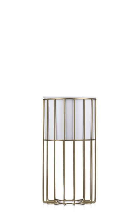 Kwietnik nowoczesny 42 złoto biały LOFT Wykonany z metalu, stojak na rośliny w ciekawym design , złoty stelaż i biała osłonka w 