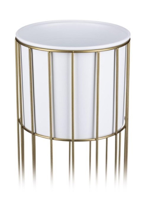 Kwietnik nowoczesny 42 złoto biały LOFT Wykonany z metalu, stojak na rośliny w ciekawym design , złoty stelaż i biała osłonka w 