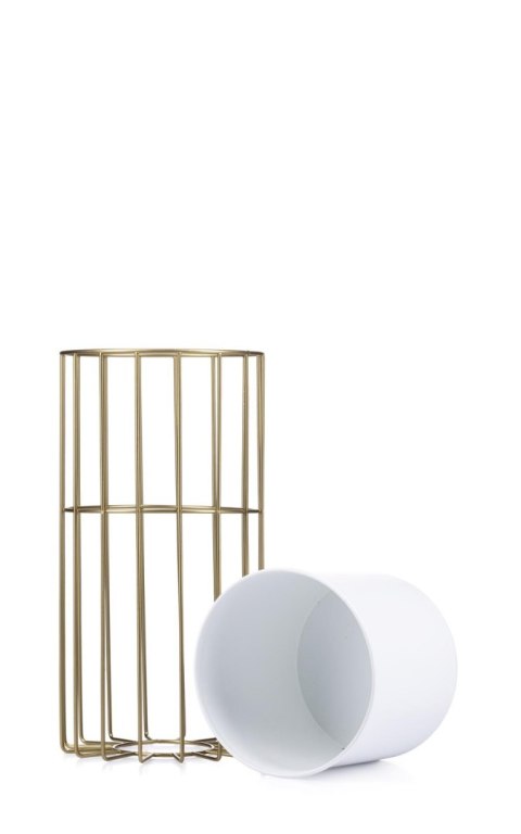 Kwietnik nowoczesny 42 złoto biały LOFT Wykonany z metalu, stojak na rośliny w ciekawym design , złoty stelaż i biała osłonka w 