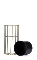 Kwietnik nowoczesny 42 złoto czarnym Wykonany z metalu, stojak na rośliny w ciekawym design , złoty stelaż i czarna osłonka w st