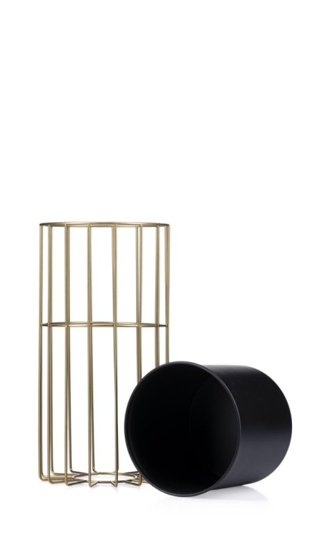Kwietnik nowoczesny 42 złoto czarnym Wykonany z metalu, stojak na rośliny w ciekawym design , złoty stelaż i czarna osłonka w st