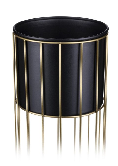 Kwietnik nowoczesny 42 złoto czarnym Wykonany z metalu, stojak na rośliny w ciekawym design , złoty stelaż i czarna osłonka w st