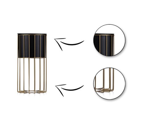 Kwietnik nowoczesny 42 złoto czarnym Wykonany z metalu, stojak na rośliny w ciekawym design , złoty stelaż i czarna osłonka w st