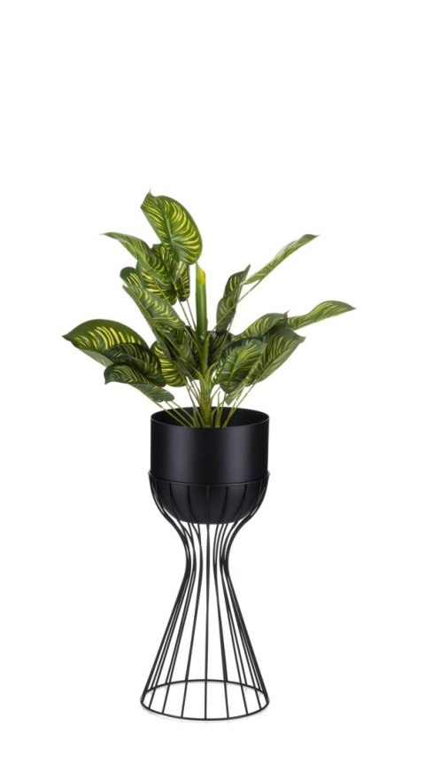 Kwietnik stojący z osłonką 46 cm LOFT Wykonany z metalu, stojak na rośliny w ciekawym design, czarny stelaż i czarna osłonka w s