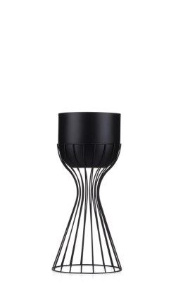 Kwietnik stojący z osłonką 46 cm LOFT Wykonany z metalu, stojak na rośliny w ciekawym design, czarny stelaż i czarna osłonka w s