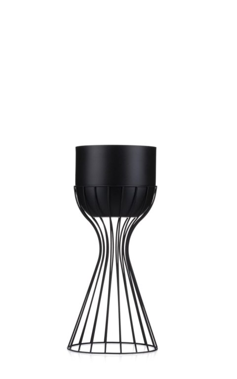 Kwietnik stojący z osłonką 46 cm LOFT Wykonany z metalu, stojak na rośliny w ciekawym design, czarny stelaż i czarna osłonka w s