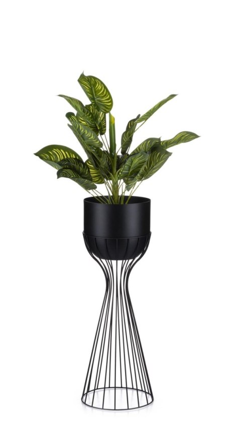 Kwietnik stojący z osłonką 56 cm LOFT Wykonany z metalu, stojak na rośliny w ciekawym design, czarny stelaż i czarna osłonka w s