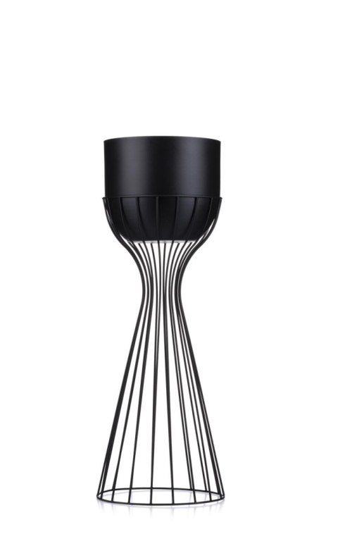 Kwietnik stojący z osłonką 56 cm LOFT Wykonany z metalu, stojak na rośliny w ciekawym design, czarny stelaż i czarna osłonka w s