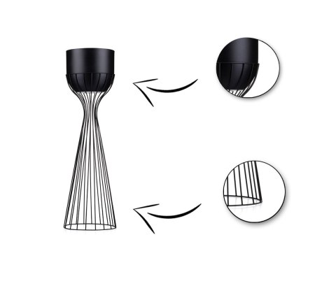Kwietnik stojący z osłonką 56 cm LOFT Wykonany z metalu, stojak na rośliny w ciekawym design, czarny stelaż i czarna osłonka w s