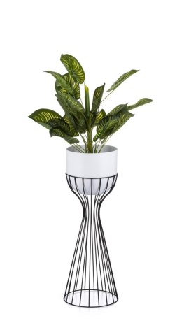 Kwietnik stojący z osłonką LOFT 56 cm Wykonany z metalu, stojak na rośliny w ciekawym design, czarny stelaż i biała osłonka w st