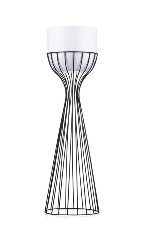 Nowoczesny kwietnik czarno biały 68 cm Wykonany z metalu, stojak na rośliny w ciekawym design, czarny stelaż i biała osłonka w s