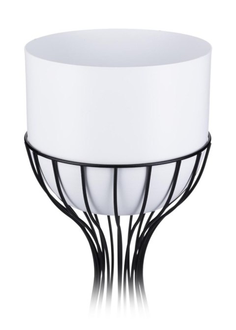 Nowoczesny kwietnik czarno biały 68 cm Wykonany z metalu, stojak na rośliny w ciekawym design, czarny stelaż i biała osłonka w s