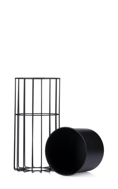 Nowoczesny kwietnik z osłonką 42 cm LOFT Wykonany z metalu, stojak na rośliny w ciekawym design , czarny stelaż i czarna osłonka