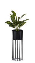 Nowoczesny kwietnik z osłonką 55 cm LOFT Wykonany z metalu, stojak na rośliny w ciekawym design , czarny stelaż i czarna osłonka