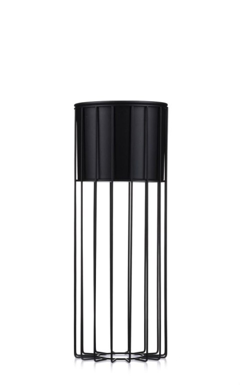 Nowoczesny kwietnik z osłonką 55 cm LOFT Wykonany z metalu, stojak na rośliny w ciekawym design , czarny stelaż i czarna osłonka