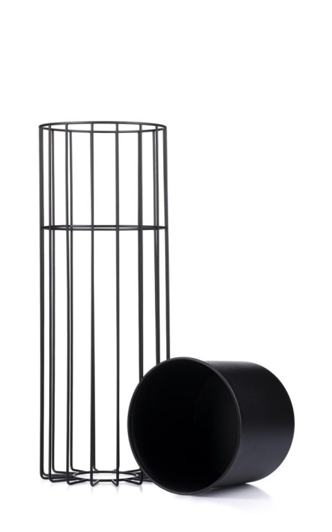 Nowoczesny kwietnik z osłonką 55 cm LOFT Wykonany z metalu, stojak na rośliny w ciekawym design , czarny stelaż i czarna osłonka