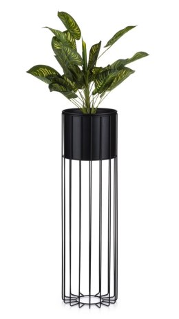 Nowoczesny kwietnik z osłonką 70 cm LOFT Wykonany z metalu, stojak na rośliny w ciekawym design , czarny stelaż i czarna osłonka
