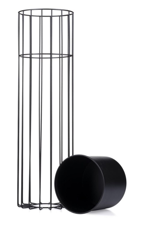 Nowoczesny kwietnik z osłonką 70 cm LOFT Wykonany z metalu, stojak na rośliny w ciekawym design , czarny stelaż i czarna osłonka