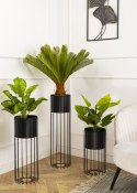 Nowoczesny kwietnik z osłonką 70 cm LOFT Wykonany z metalu, stojak na rośliny w ciekawym design , czarny stelaż i czarna osłonka