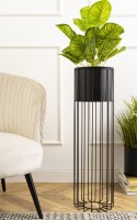 Nowoczesny kwietnik z osłonką 70 cm LOFT Wykonany z metalu, stojak na rośliny w ciekawym design , czarny stelaż i czarna osłonka