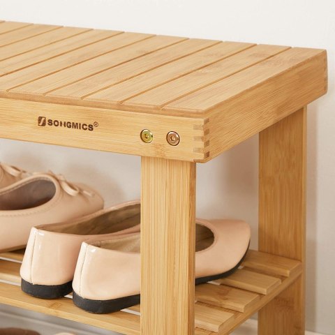 Regał na buty 3 poziomy bambusowy Szafka na buty z trzema poziomami, bambusowa w naturalnym kolorze, solidna i wytrzymała.