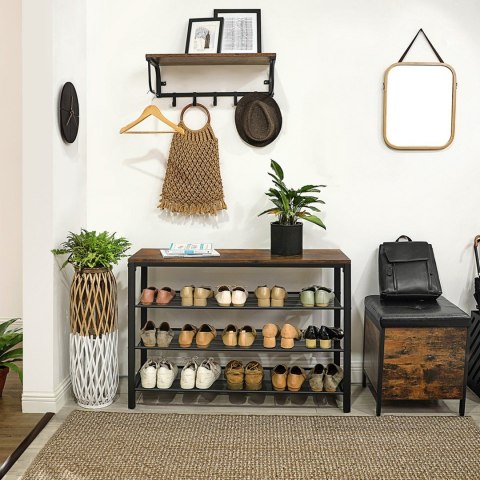Regał na buty z półką industrialny 100cm Szafka na buty z 3 poziomami i półką na dekoracje lub akcesoria, w stylu loftowym, indu