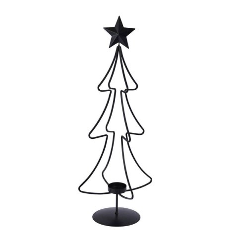 Świecznik choinka na tealighta 55 cm Wysoka, stylowa ozdoba świąteczna wykonana z metalu w kolorze czarnym o wysokości 55 cm