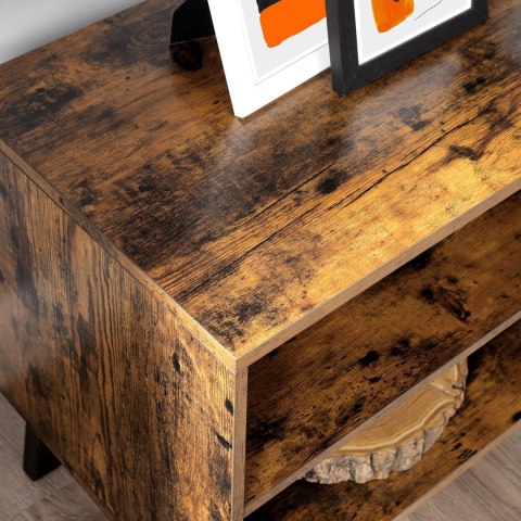 Szafka pod telewizor RTV brąz VINTAGE Szafka pod TV wykonana z solidnej płyty MDF i wytrzymałej czarnej metalowej ramy w stylu l