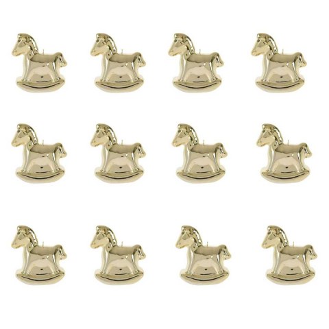 Konik na biegunach złoty komplet 12 szt Świąteczne bombki w kształcie konika na biegunach w złotym kolorze, piękna dekoracja do 