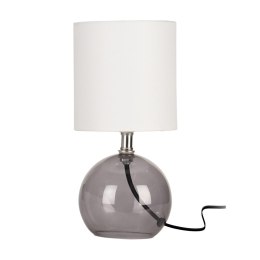 Lampa stojąca biała ze szklaną podstawą Elegancka lampa stołowa z abażurem w białym kolorze wraz ze szklaną, okrągłą podstawą, w