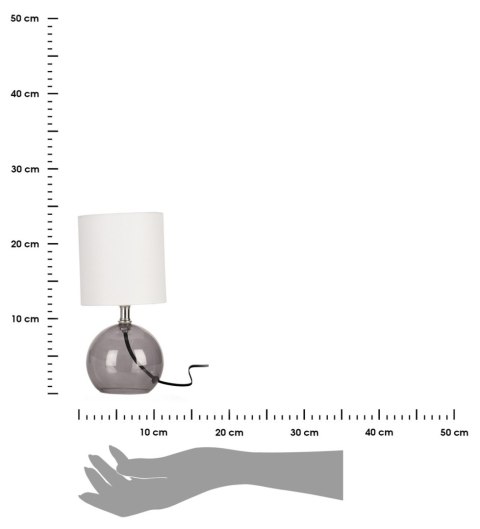 Lampa stojąca biała ze szklaną podstawą Elegancka lampa stołowa z abażurem w białym kolorze wraz ze szklaną, okrągłą podstawą, w