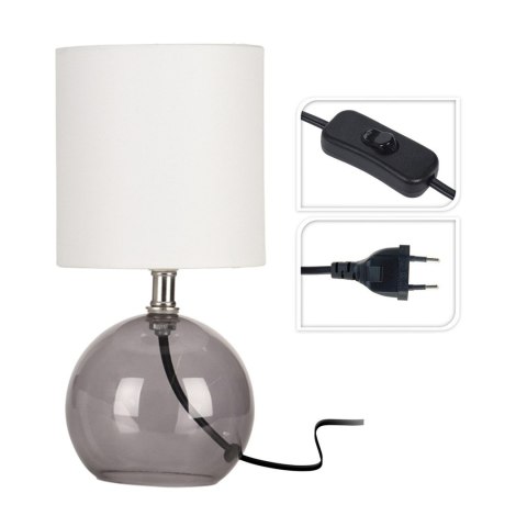 Lampa stojąca biała ze szklaną podstawą Elegancka lampa stołowa z abażurem w białym kolorze wraz ze szklaną, okrągłą podstawą, w