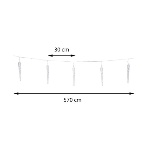 Lampki Sople 40 led zimny biały + timer Dekoracja bożonarodzeniowa wyposażona w 20 sopli LED, do wyboru 8 różnych efektów świetl