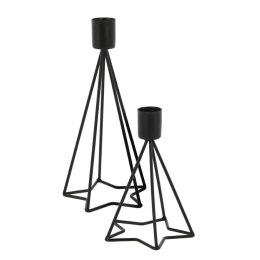 Świeczniki świąteczne metalowe 2 szt. Komplet dwóch świątecznych świeczników z motywem gwiazdy, wykonany z metalu w czarnym kolo