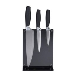 Zestaw noży kuchennych w stojaku Zestaw 3 noży kuchennych wykonanych z wysokiej jakości stali nierdzewnej, na czarnym stojaku o 