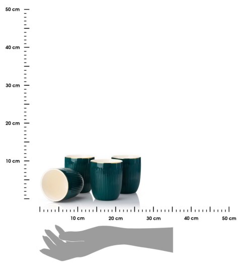 Zestaw 4 kubków z łyżeczkami Kendi Green Zestaw 4 eleganckich kubeczków wykonanych z ceramiki wraz 4 złotymi łyżeczkami w stylu 