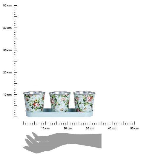 Komplet 3 doniczek na tacy różane