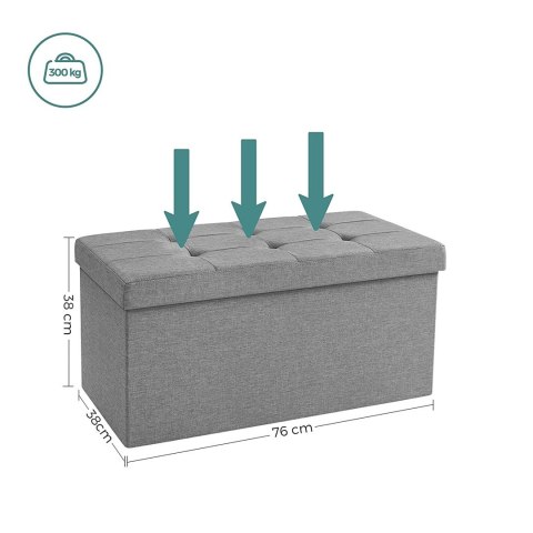 Pufa do przechowywania pikowana j. szara Pikowana skrzynia do przechowywania o pojemności 80L, z siedziskiem, solidna i wytrzyma