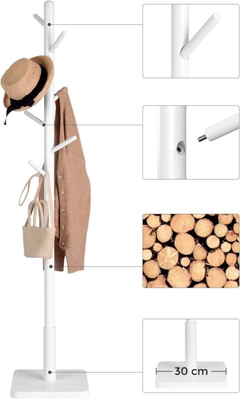 Wieszak na ubrania wolnostojący 175 cm Wykonany z drewna, solidny i stabilny wieszak na kurtki i torebki 175 cm
