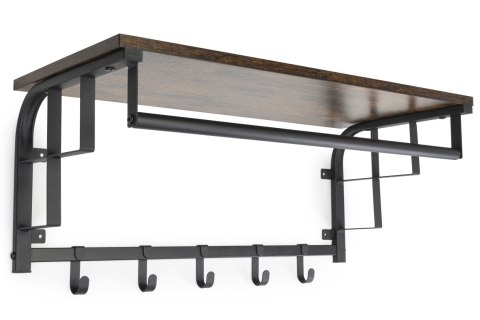 Półka ścienna wieszak na ubrania LOFT Wisząca półka ścienna z 5 haczykami na ubrania wykonana z płyty wiórowej i stalowymi szyna